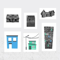 Portada de El déficit de la vivienda en Chile, estudio de IdeaPaís, mostrando ilustraciones de distintos tipos de viviendas.