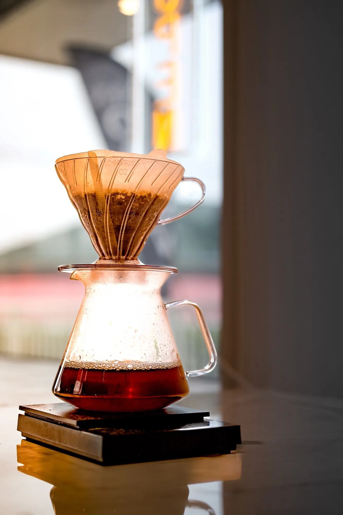 Hario V60 hand drip by the window