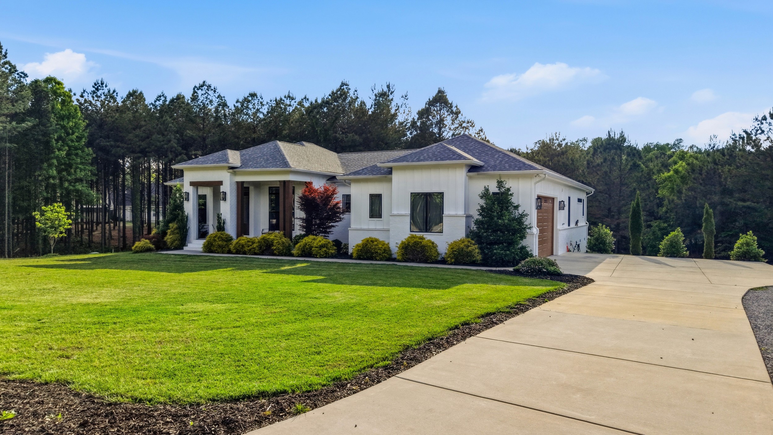 The drive and the front of the home
