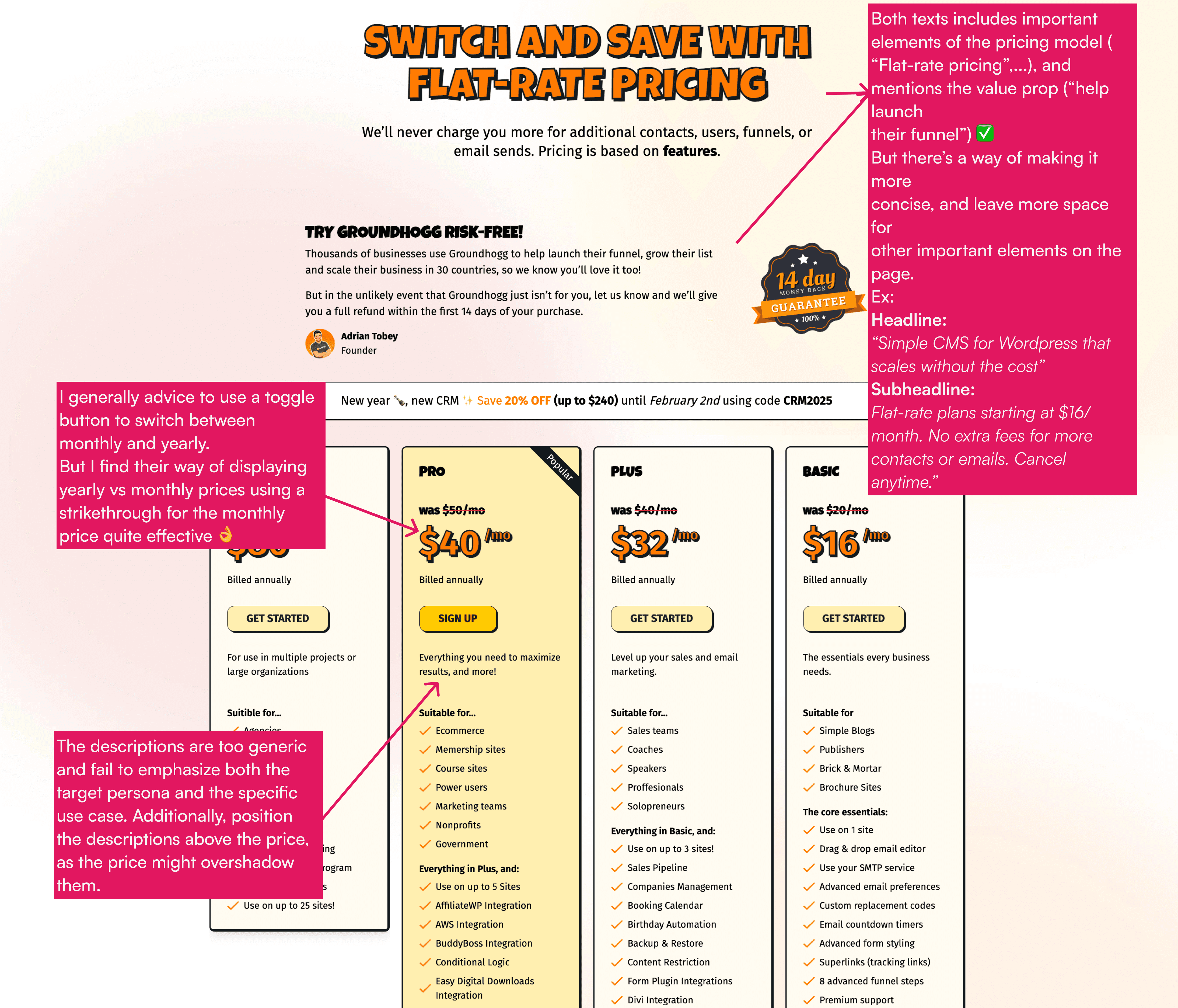 Groundhogg's pricing page