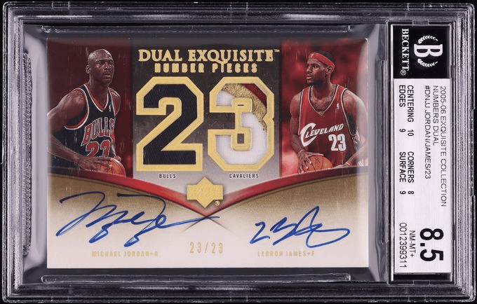 2005 Exquisite Collection Number Pieces Michael Jordan LeBron James PATCH AUTO 23/23 BGS 8.5