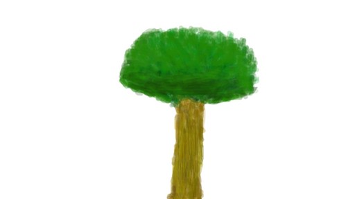 A simple tree: a fuzzy green crown on a straight trunk, tree drawing by coldiac