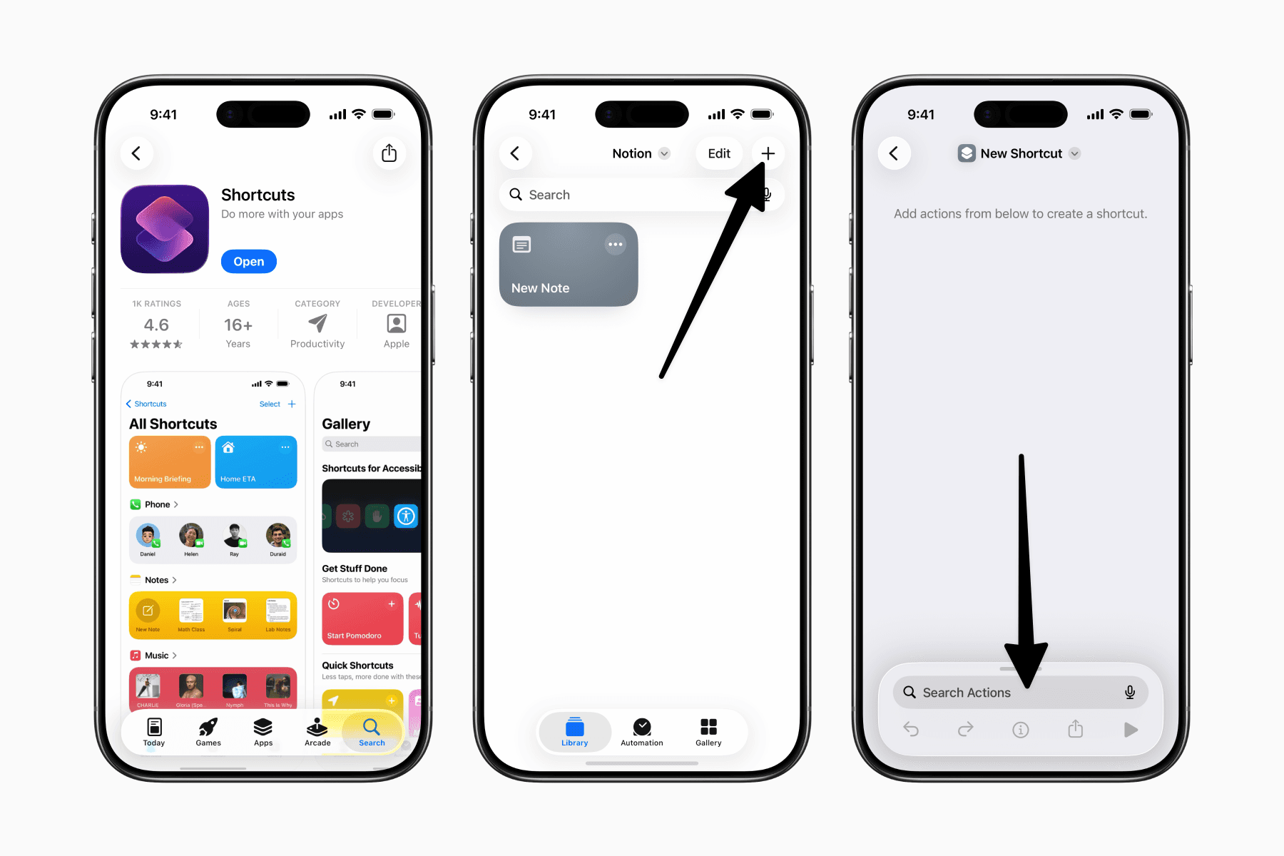 Creating a new shortcut in Apple Shortcuts