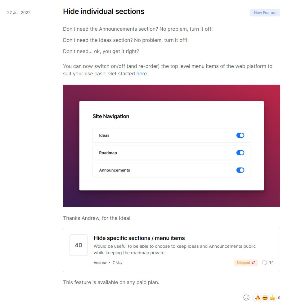 frill release note example