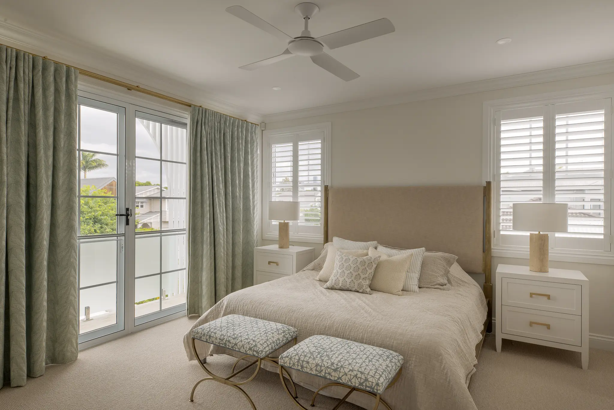 Interior master bedroom with plantation shutters