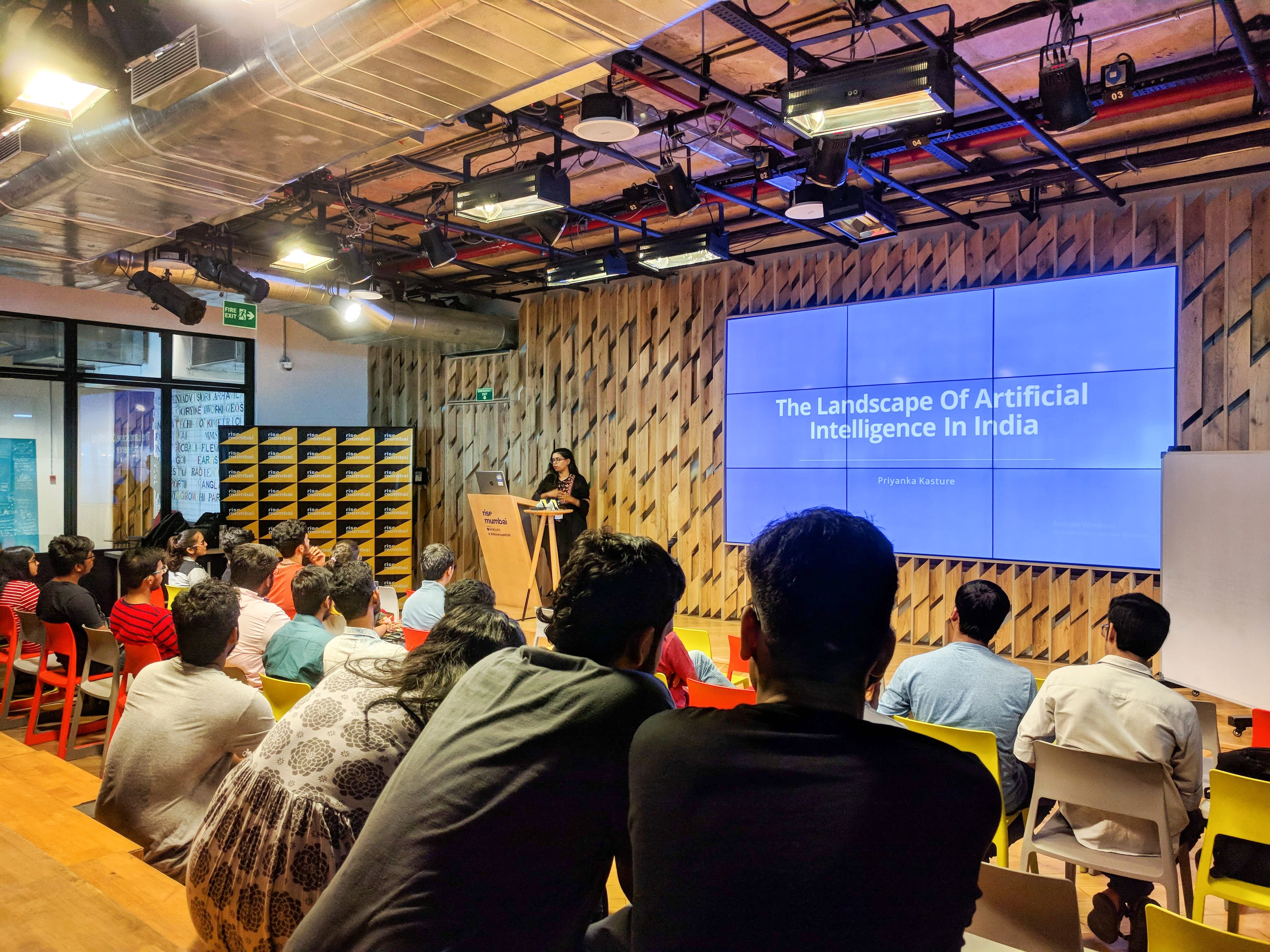 Priyanka Kasture speaking at Cummins College of Engineering on the landscape of artificial intelligence in India