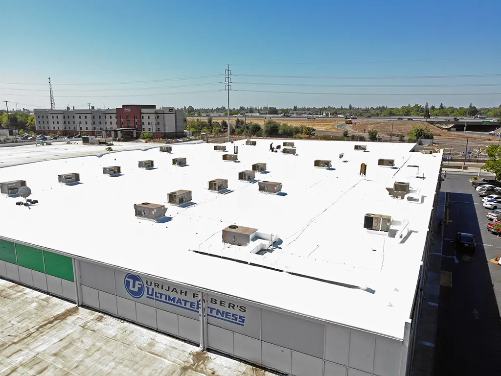 commercial spray foam roofing system installed