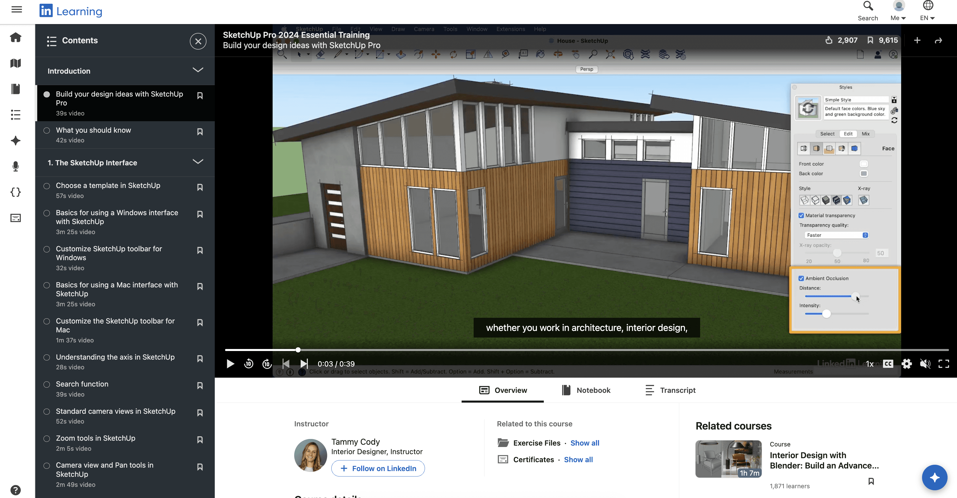 LinkedIn Learning SketchUp Pro 2024 Essential Training course by Tammy Cody.