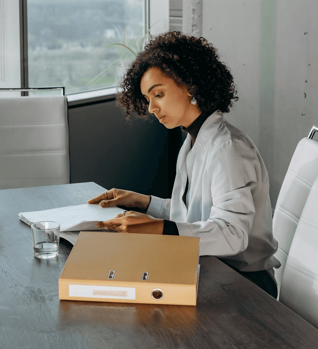 A woman working in an office