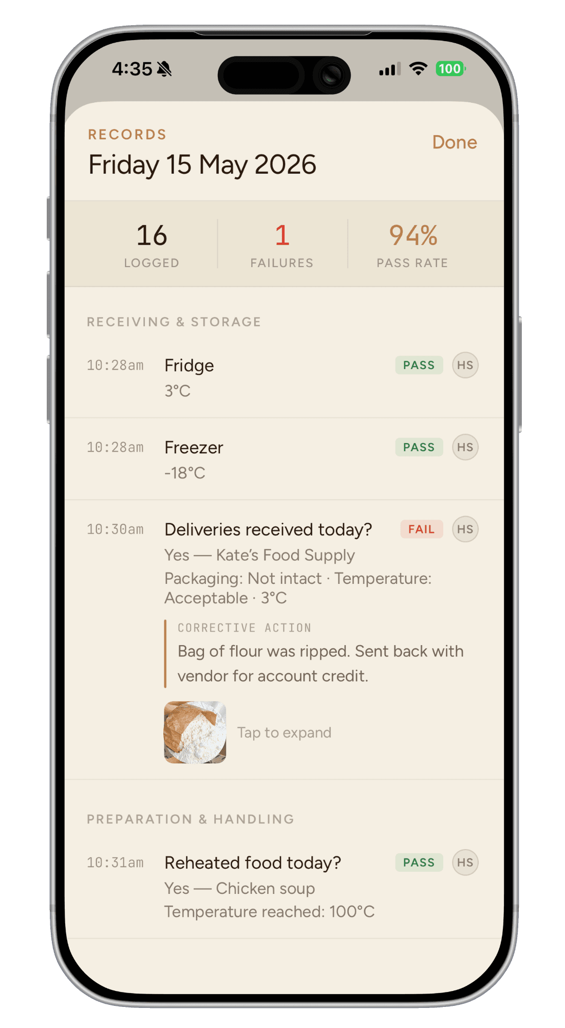 mise food safety app featured on a phone screen