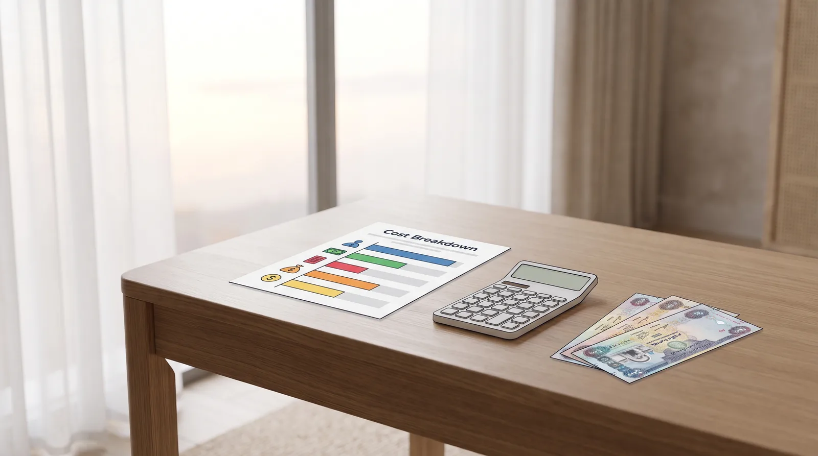 Getting Your First Credit Facility as a Dubai Company beside an itemised cost breakdown, calculator and dirham notes