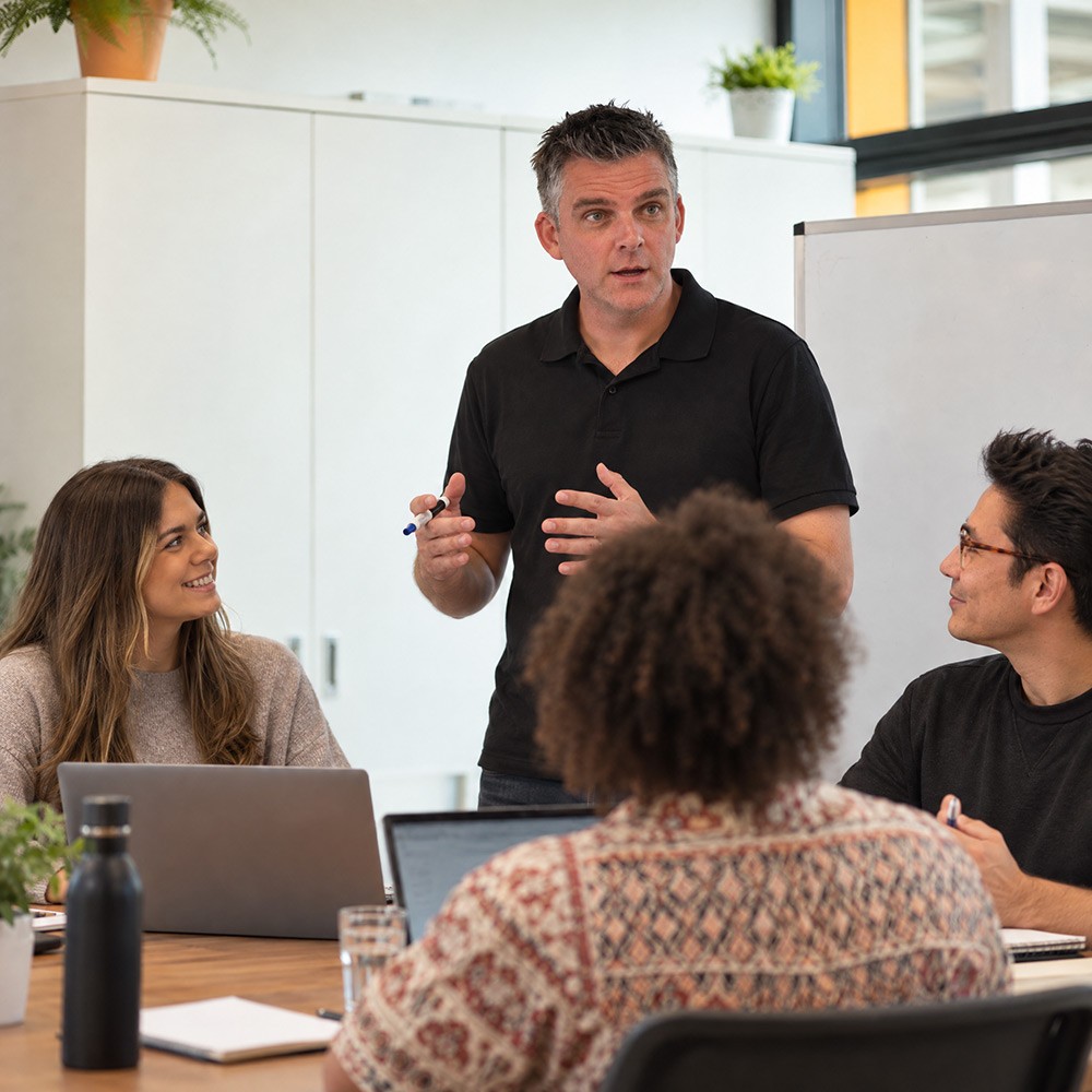 A Climbing Trees team member leading a strategy discussion