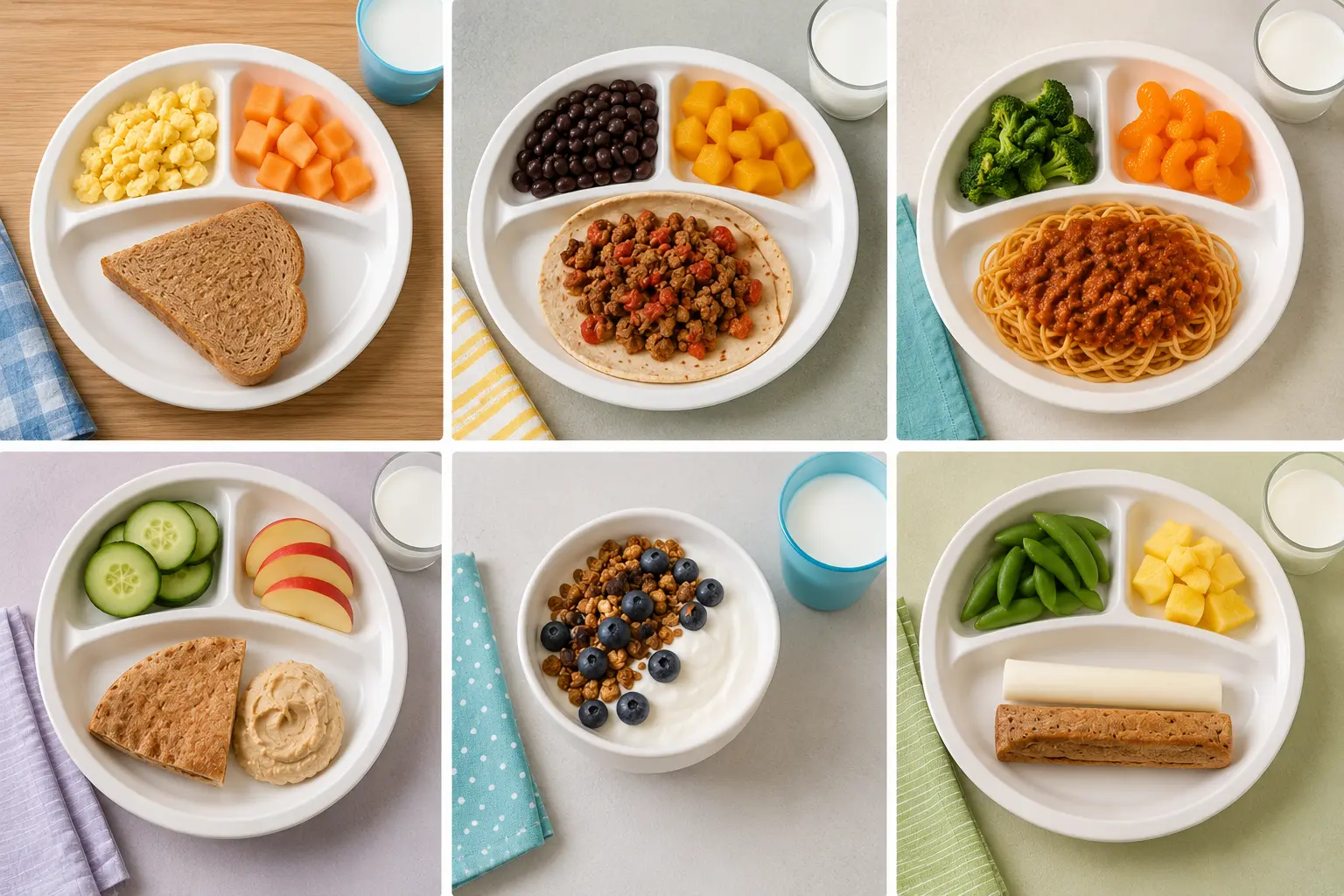 six meals on plates
