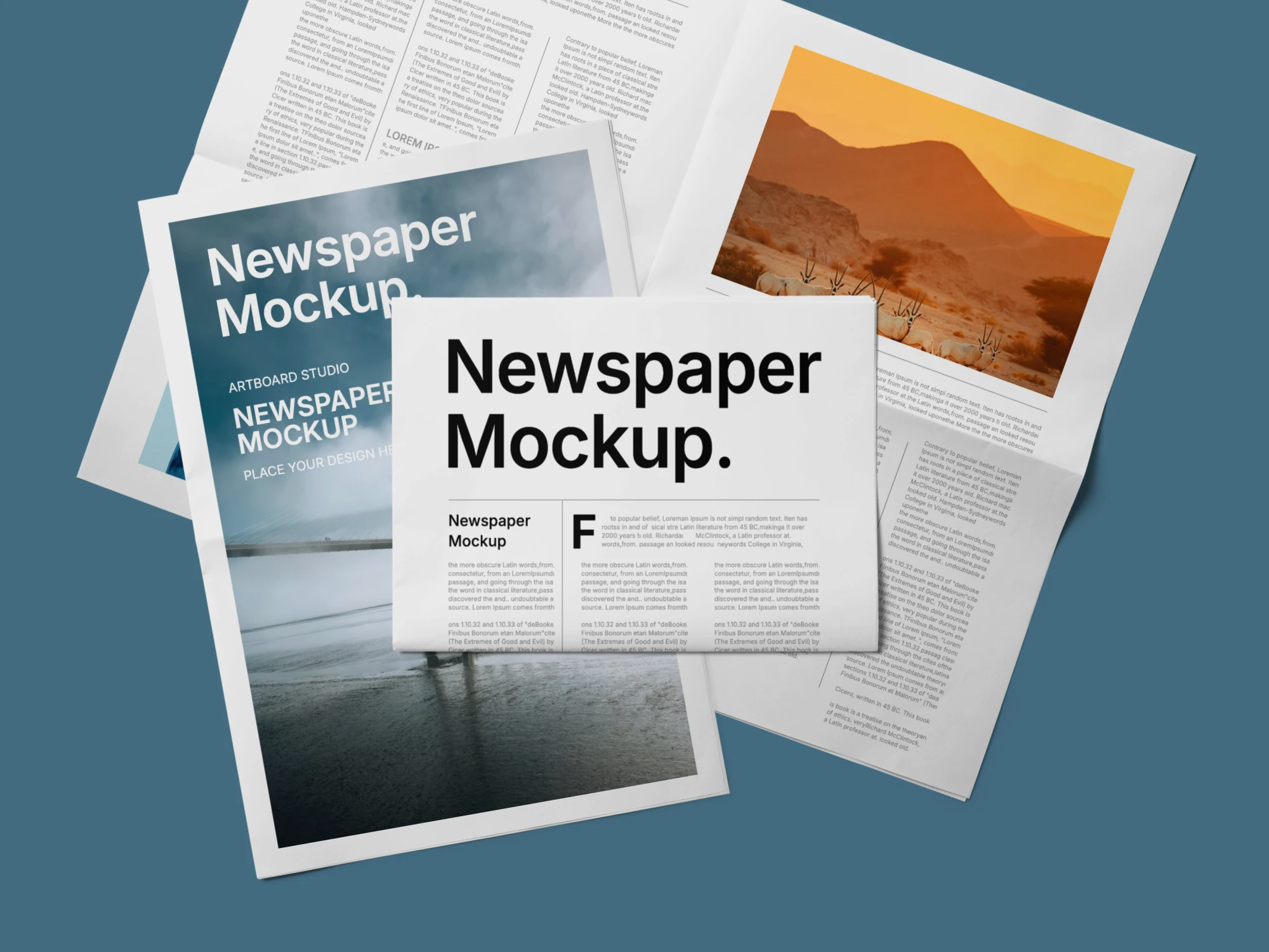 Newspaper mockup with folded and open variations