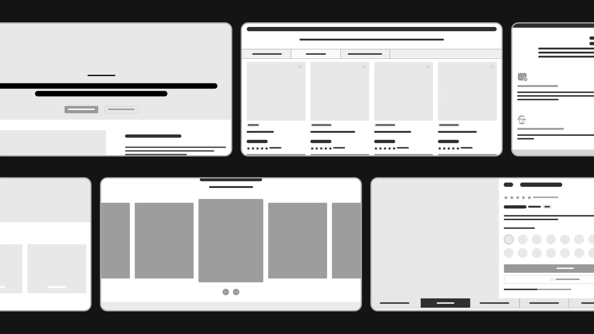 Low-fidelity wireframes for the Plushlocks website redesign, illustrating the content hierarchy, mega-navigation layout, and streamlined checkout flow.