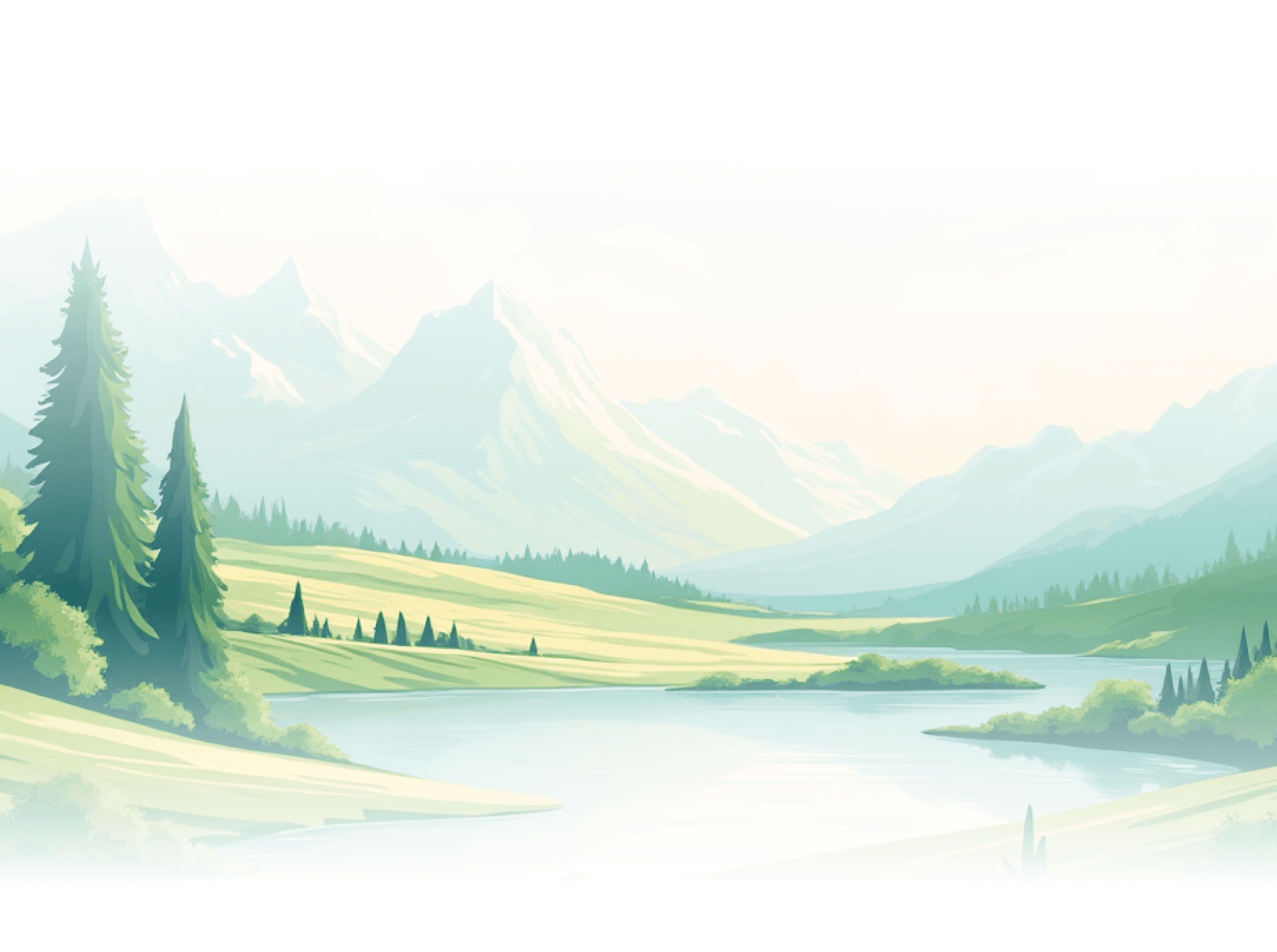 Lake with mountains and pine trees