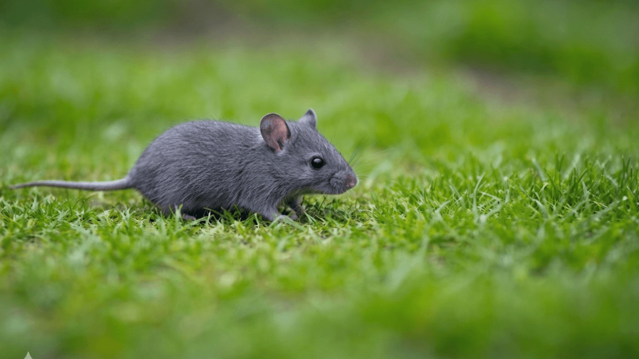 Souris grise dans l'herbe verte