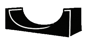 Black curved skateramp iconal for showcasing products or art in retail environments.