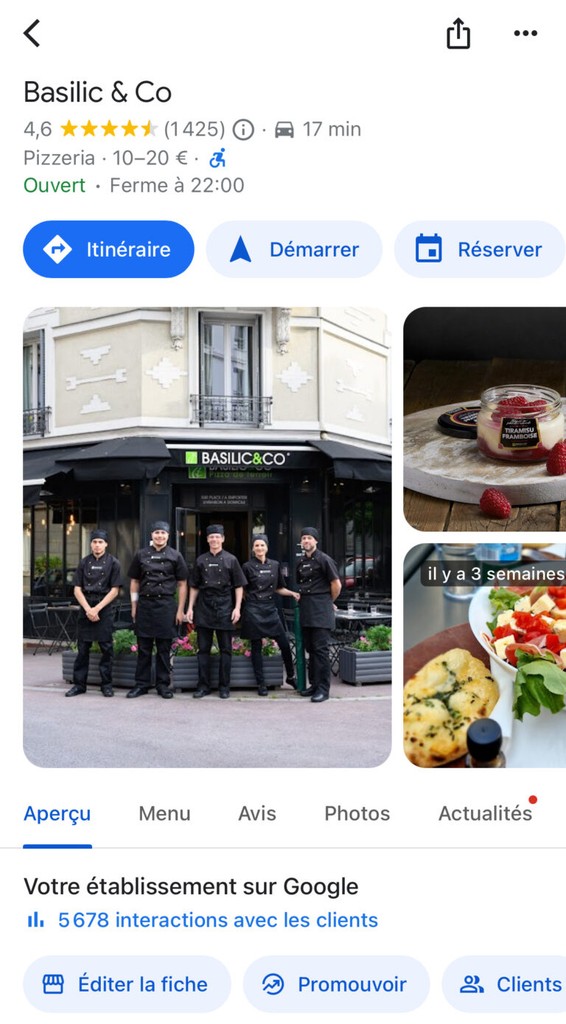 Capture d'écran d'une page google my business gérée par la doum agency
