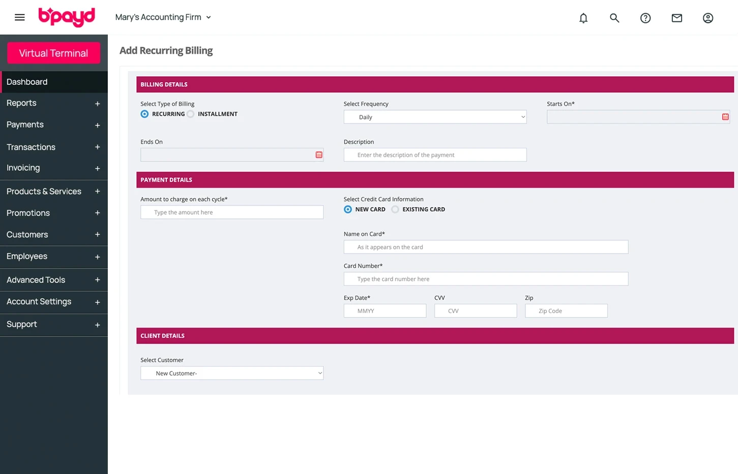 Application mockup