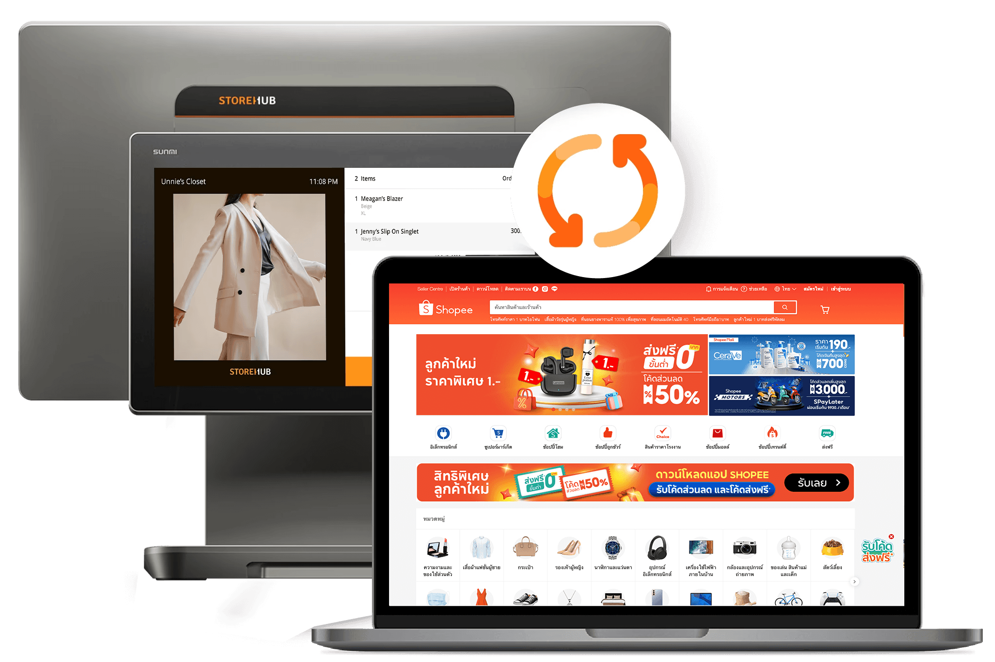 StoreHub syncing inventory across online and offline sales channels.