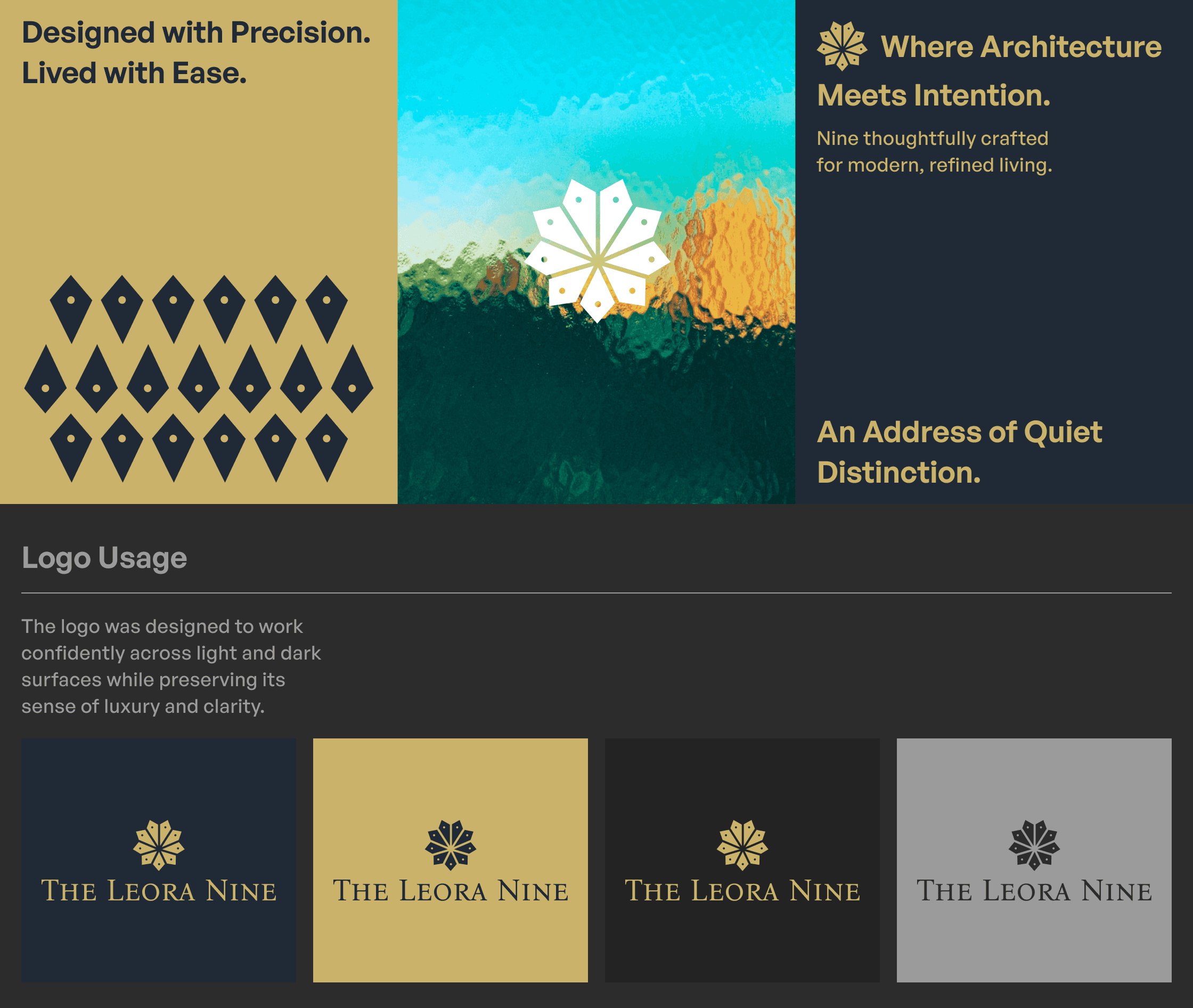 A real estate logo design. Real estate branding desing. The leora Nine New Jersey