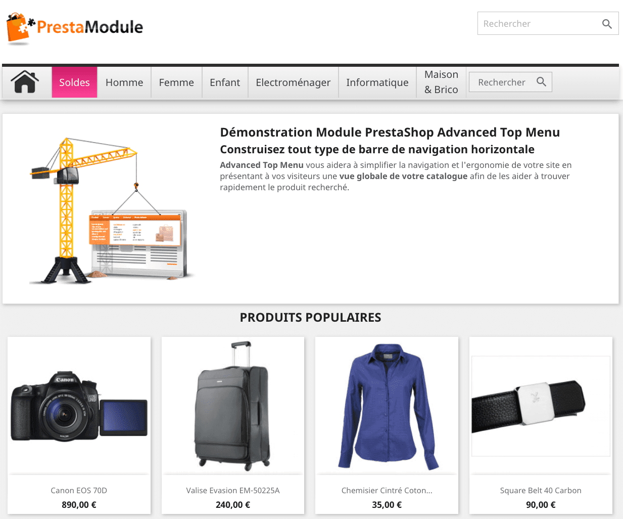 Addons Prestashop top menu