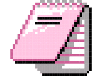 Pixel art notebook icon for About section