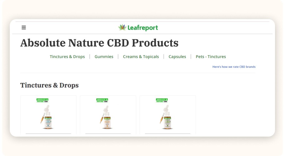 Absolute Nature CBD homepage
