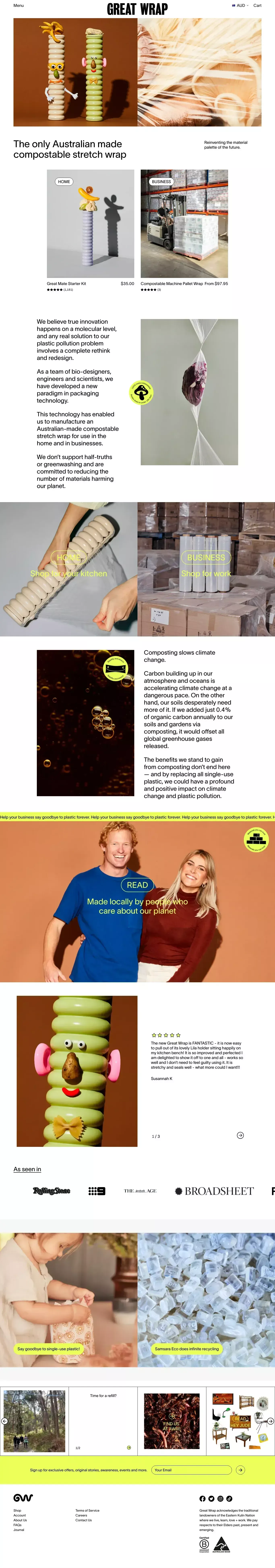 The only Australian made compostable str ecommerce page screenshot showcasing Food & Drinks and Ecommerce design