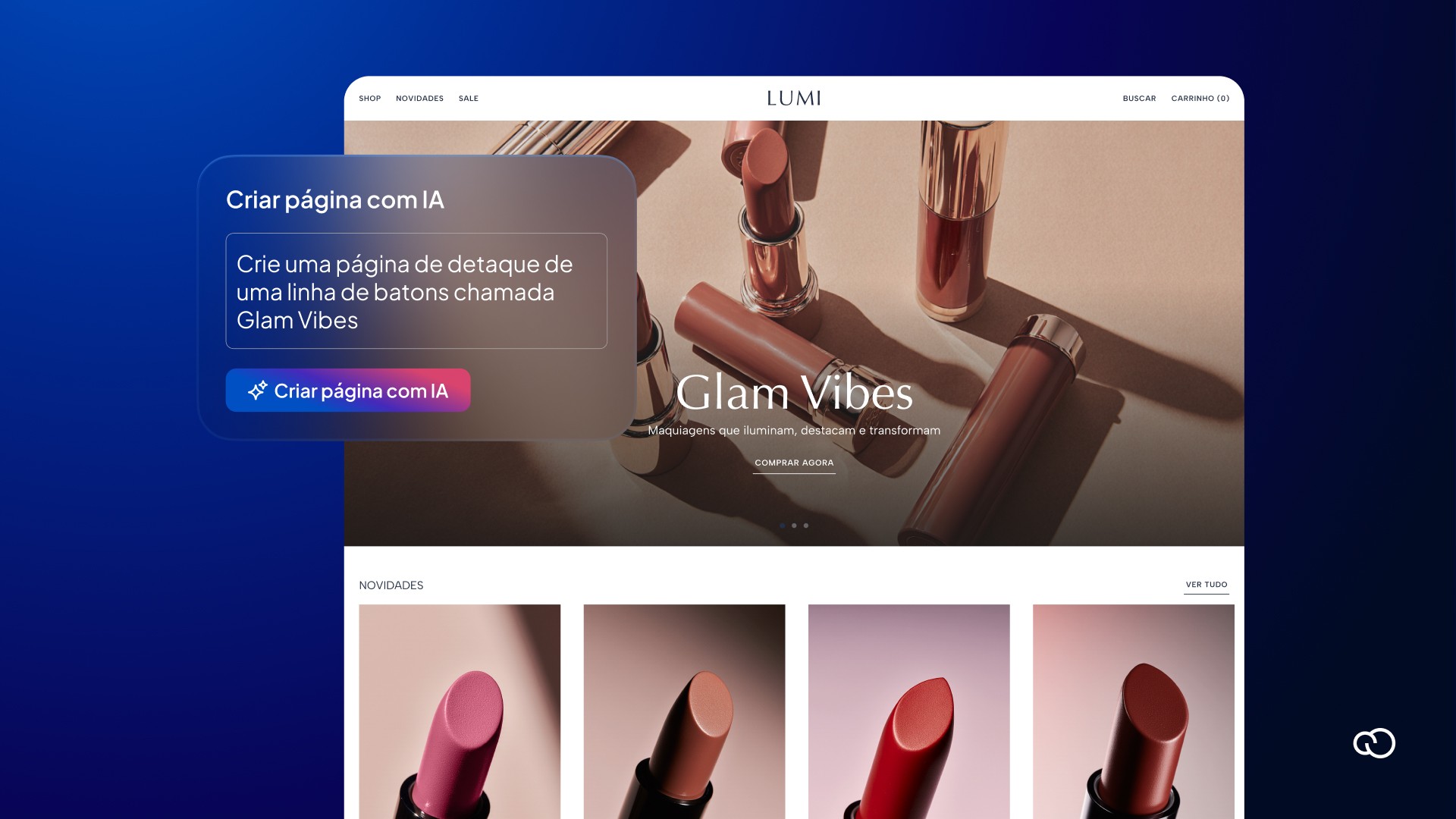 Criação de landing page com IA da Nuvemshop