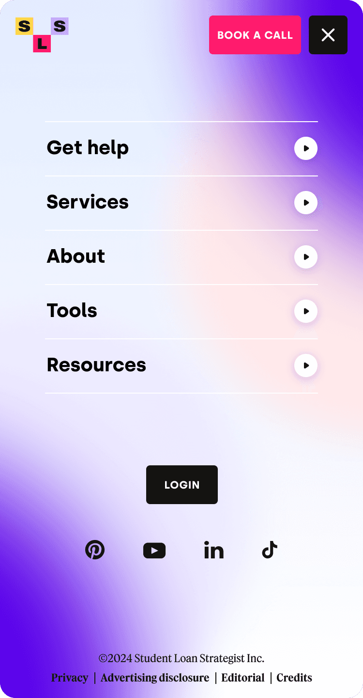 Student Loan Strategist menu - mobile.
