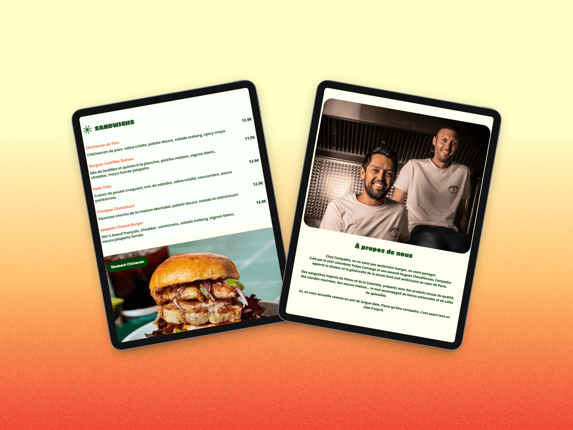 2 iPads displaying the resposiveness of the Compadre website