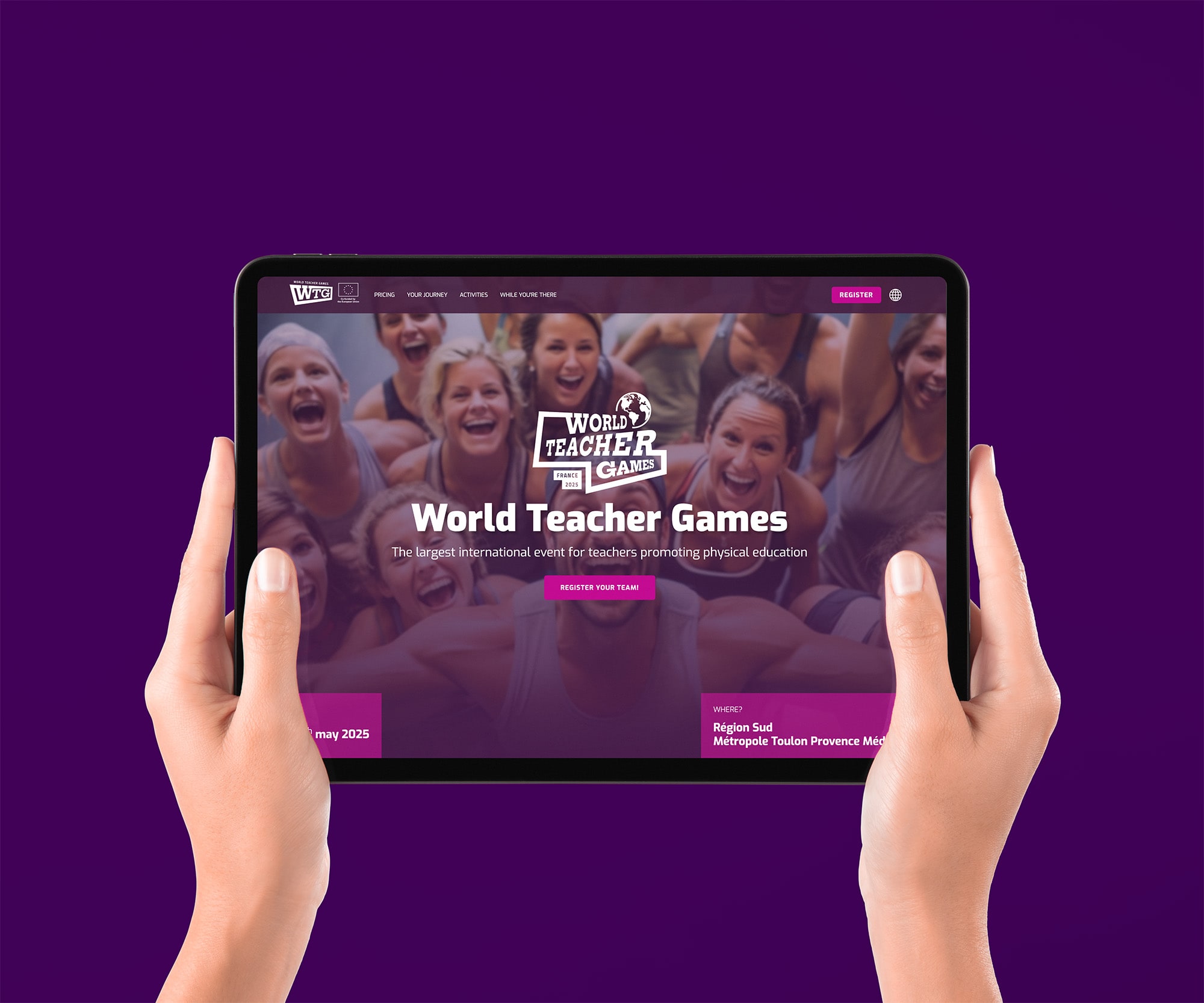 Ipad affichant le site World Teacher Games