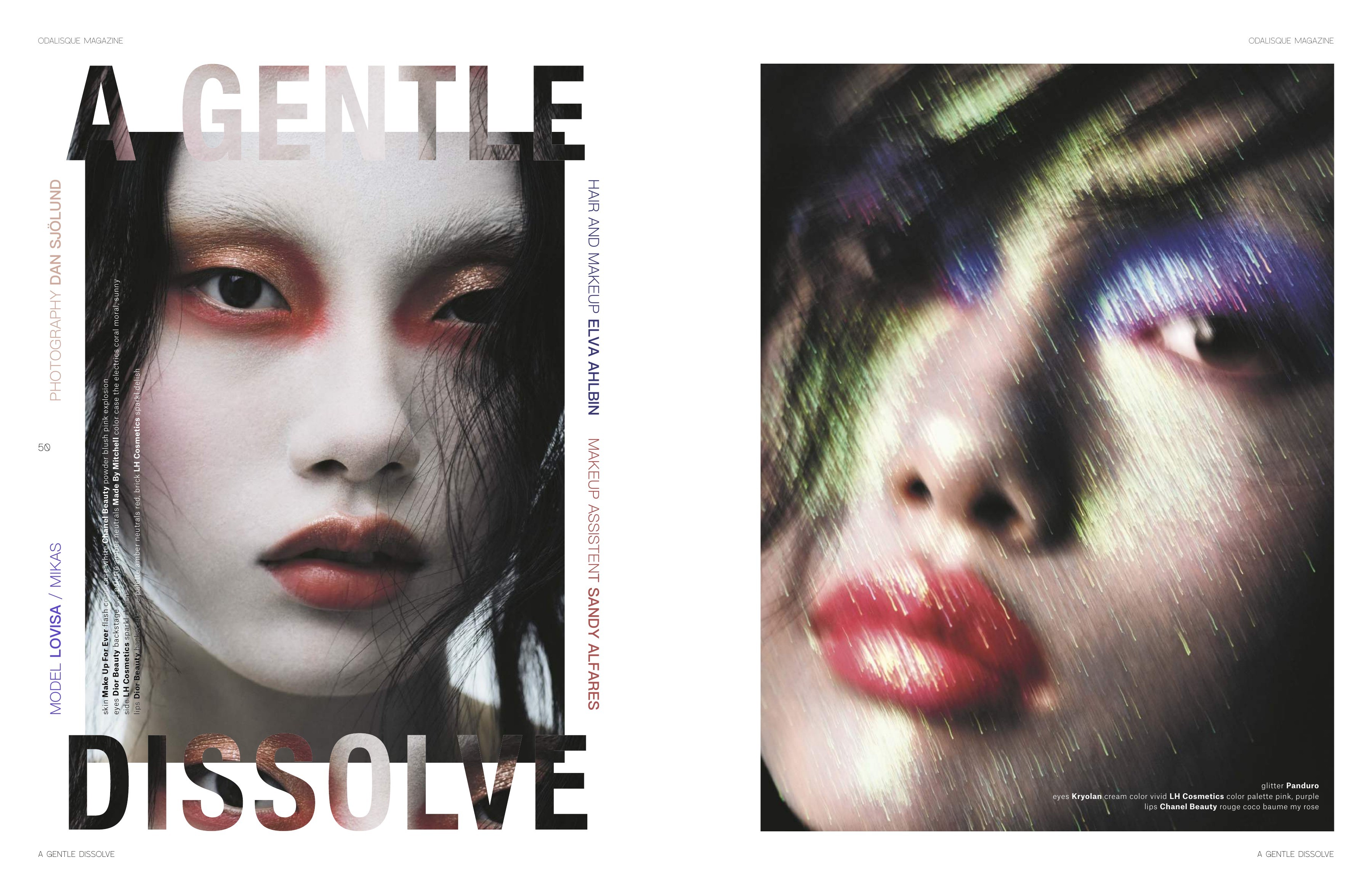 Beauty portraits layered with oversized bold lettering for A Gentle Dissolve.