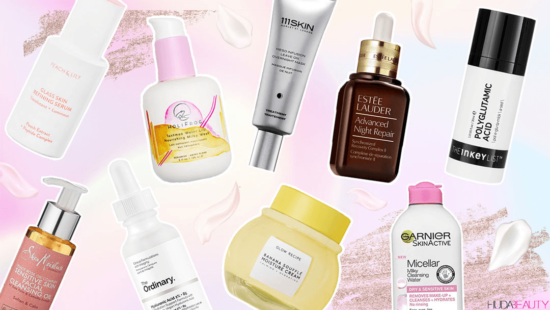 Top-rated skincare products featuring serums, creams, and cleansers for glowing skin"