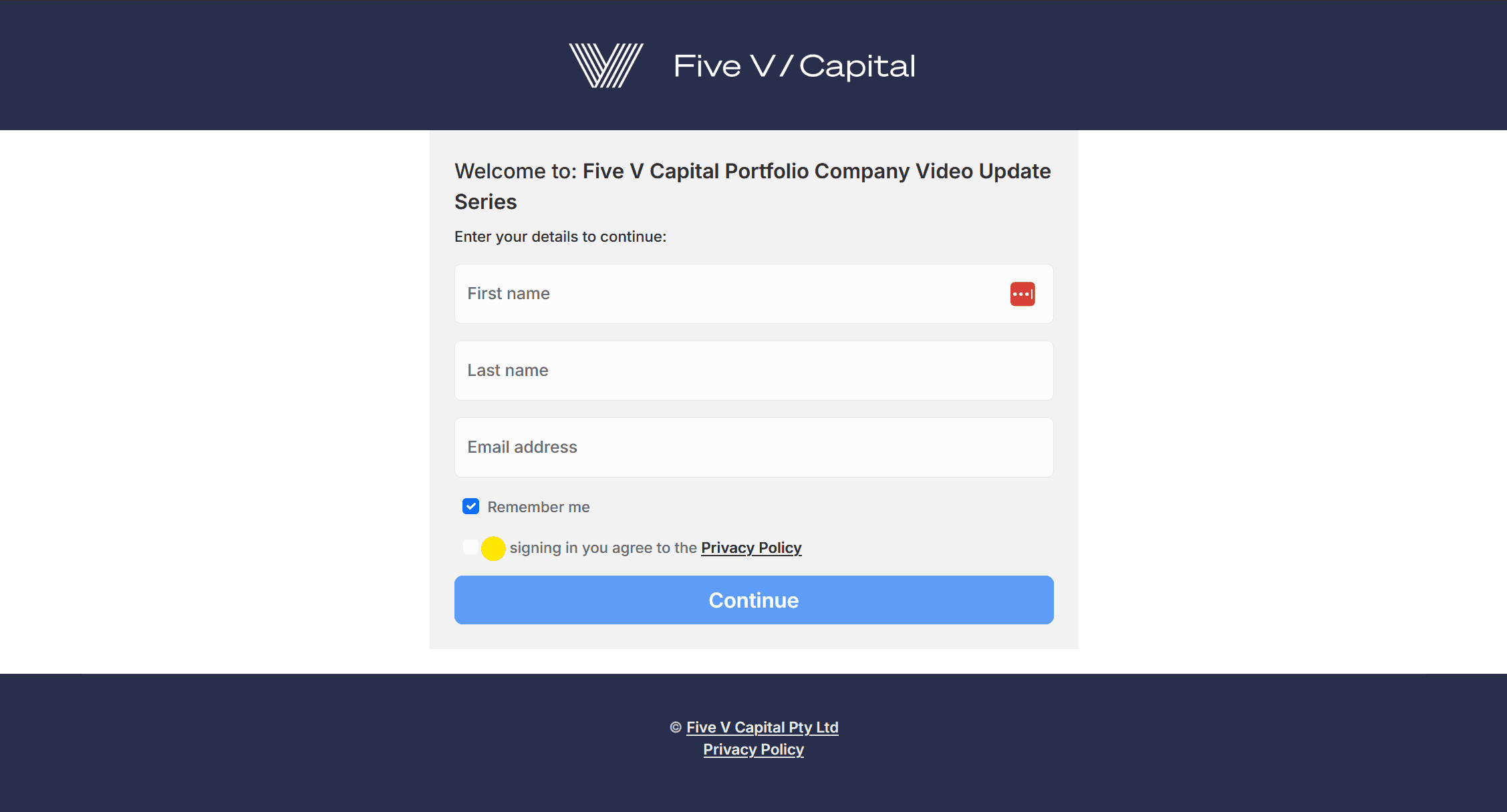 A screenshot of a gated video channel for investors