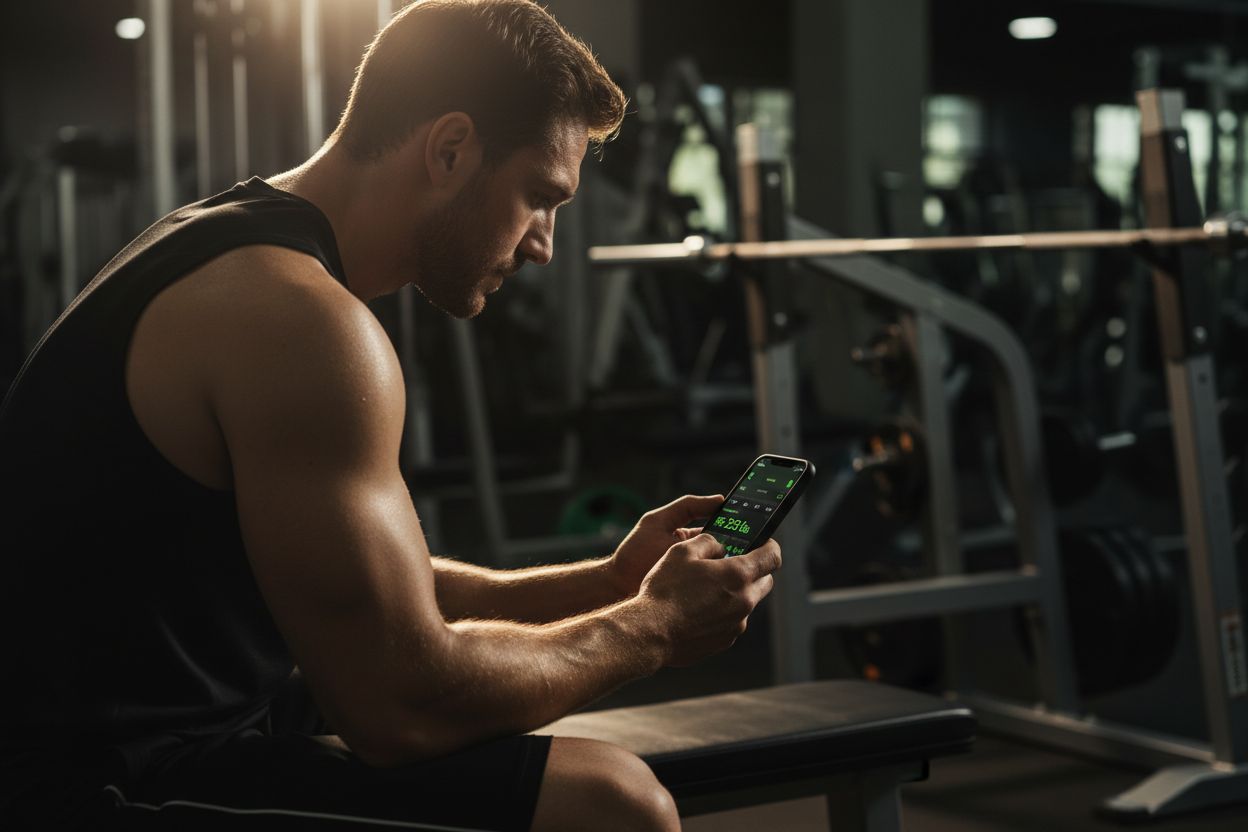A person reviewing workout stats on a phone