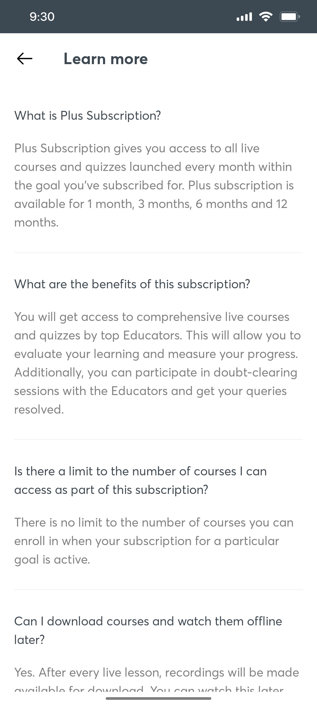 Unacademy Learn More Screen