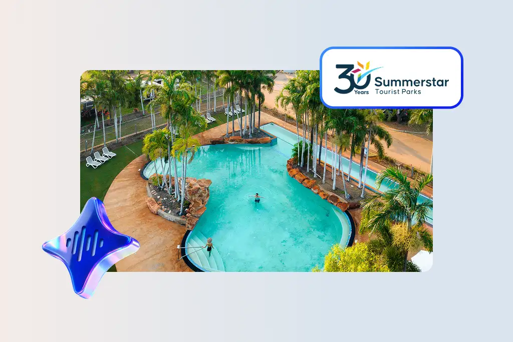 pool image with sadie 3d logomark and Summerstar 30 yeanniversary logo