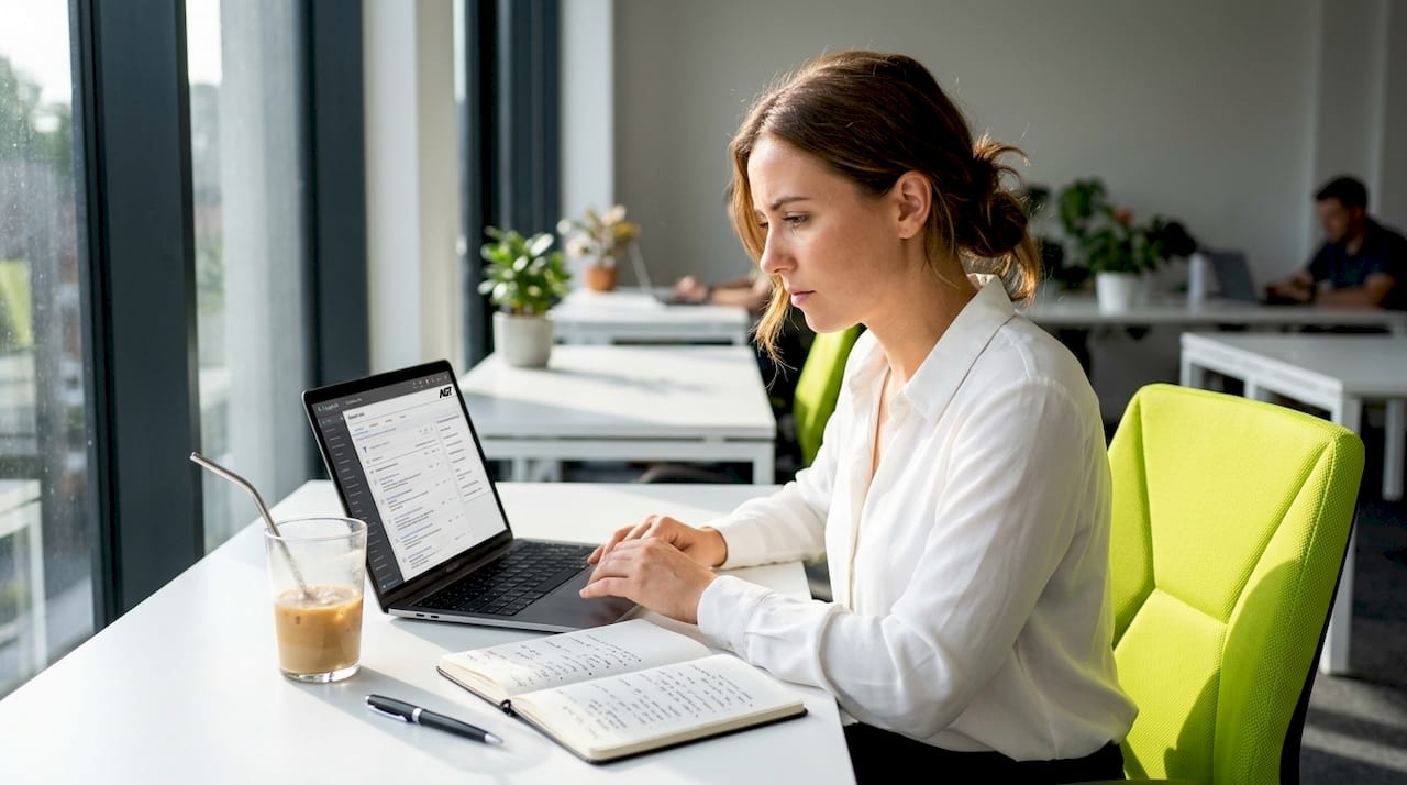 Marketer analyzing search ads in café