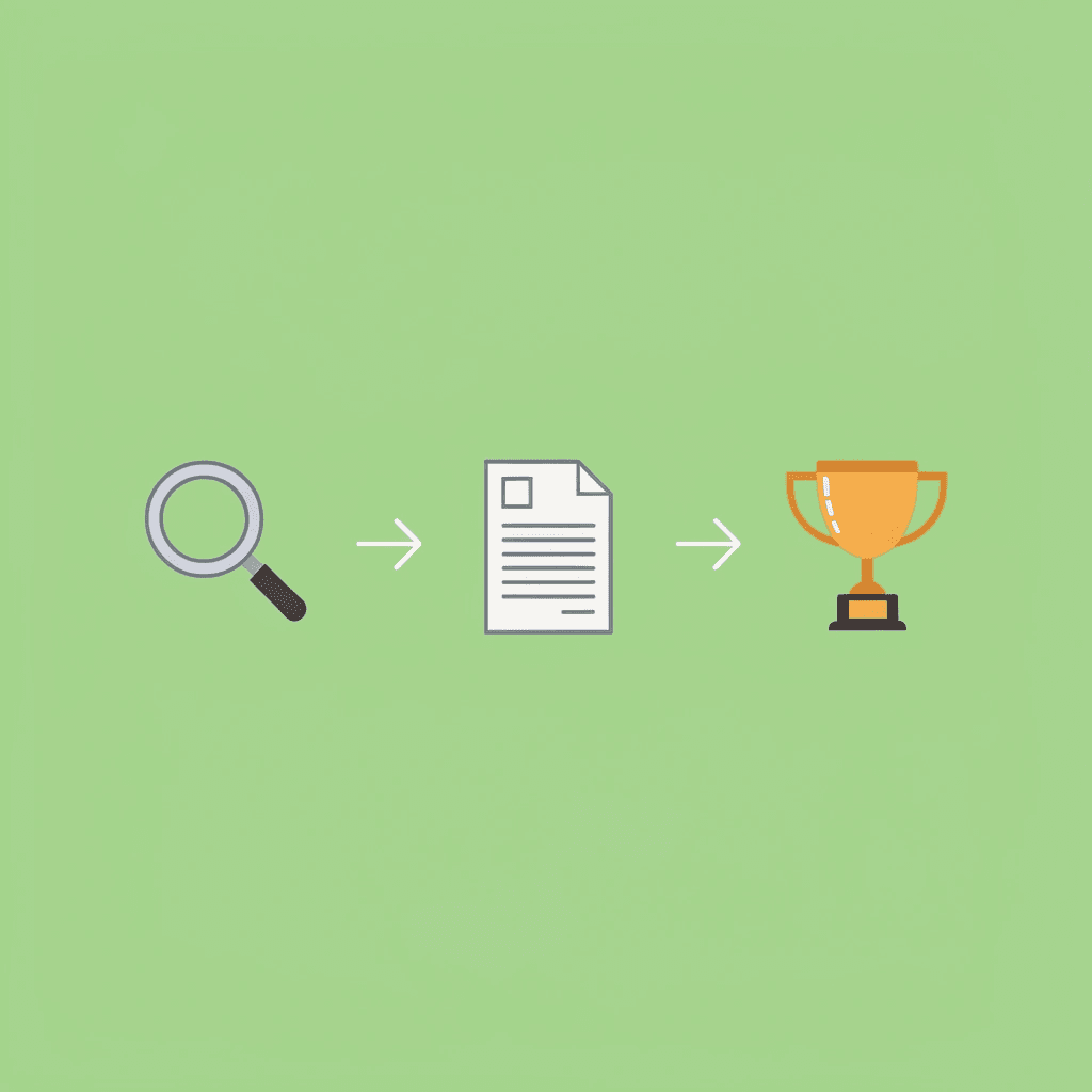 Three-step process showing Google search, clicking through list results, and finding common scholarships