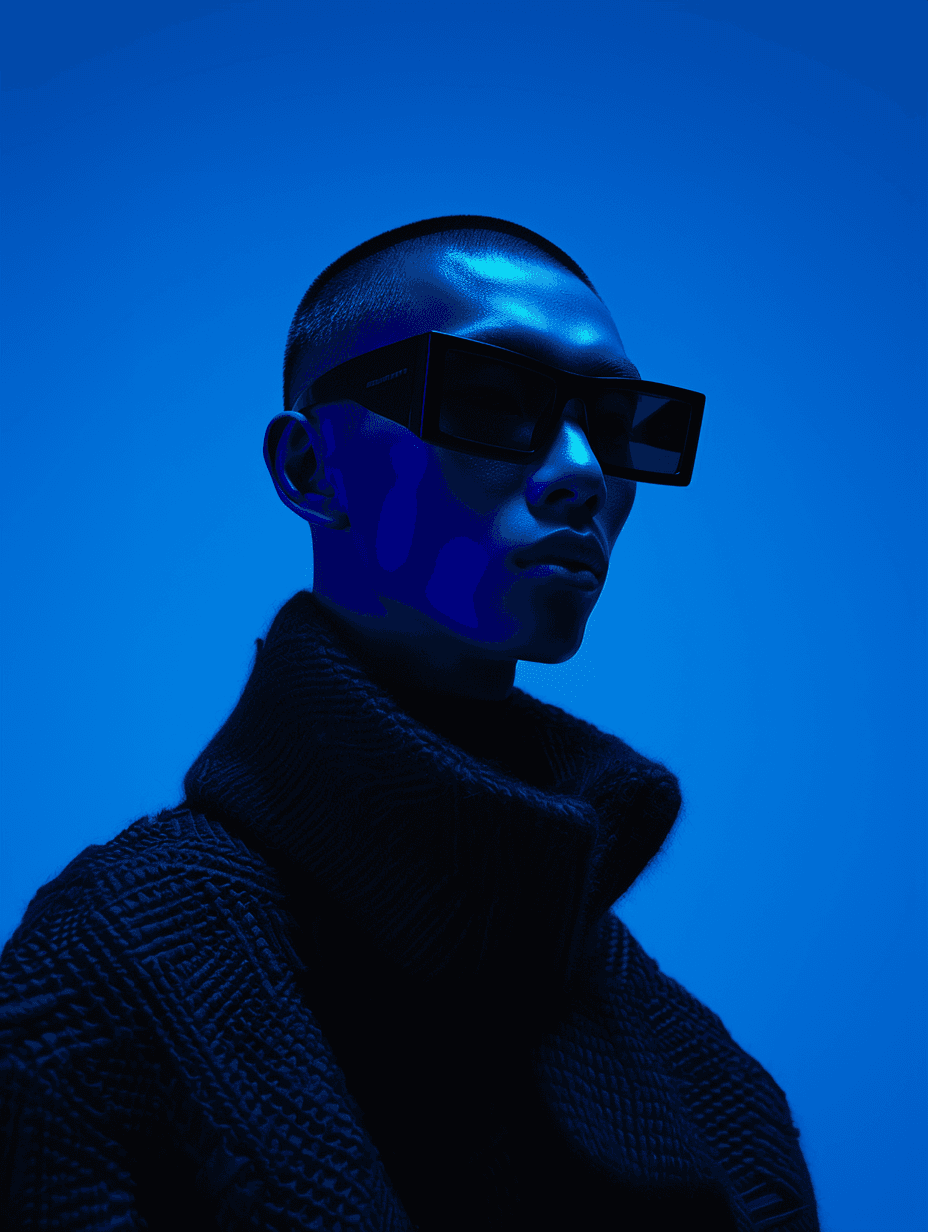 aesthetic blue photo of a man with sunglasses