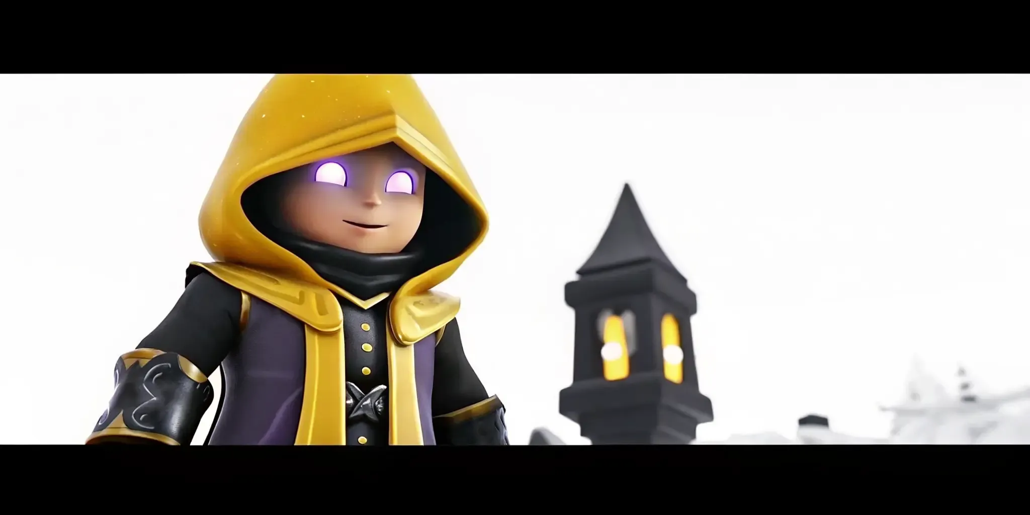 A 3D AI avatar character in a game world making eye contact with the player