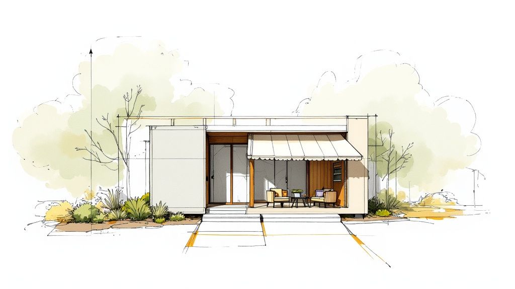 A polished 3D house exterior with atmospheric effects and perfect lighting.