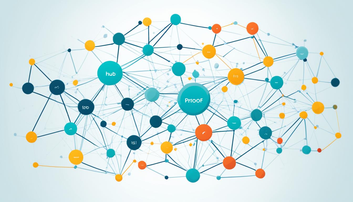 An abstract representation of social proof in the form of interconnected nodes and lines, with a central AI-powered hub controlling and analyzing the data flow. The nodes could represent different types of social proof, such as user reviews or star ratings, and the lines could indicate connections between them, showing how they influence each other. The hub should be depicted as sleek and futuristic, reflecting the power and intelligence of AI technology. Color scheme should be modern and eye-catching, with a mix of vibrant hues and cooler tones.