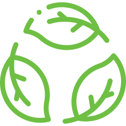 Icône verte représentant trois feuilles formant un cercle, symbole d’engagement écologique chez Pelouse Men Paysagement.
