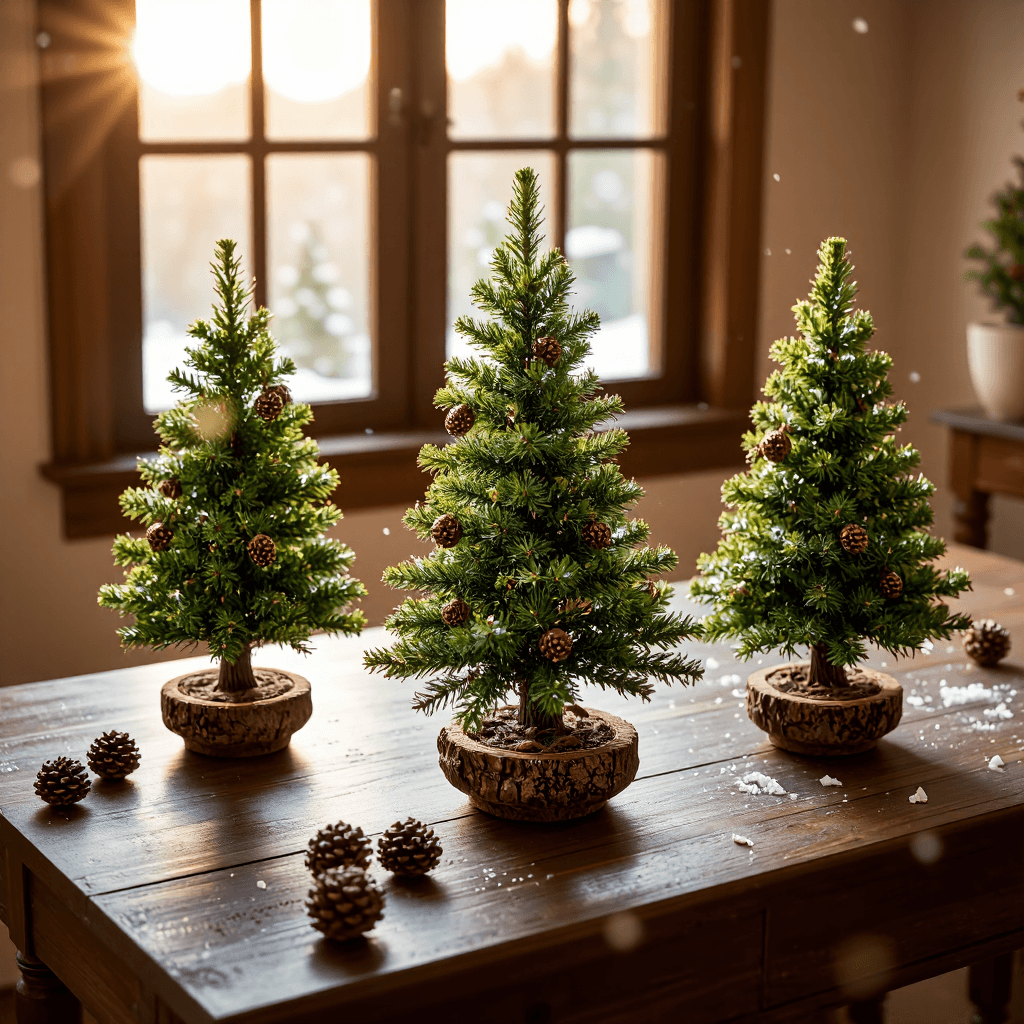 product photography of set of mini Christmas trees