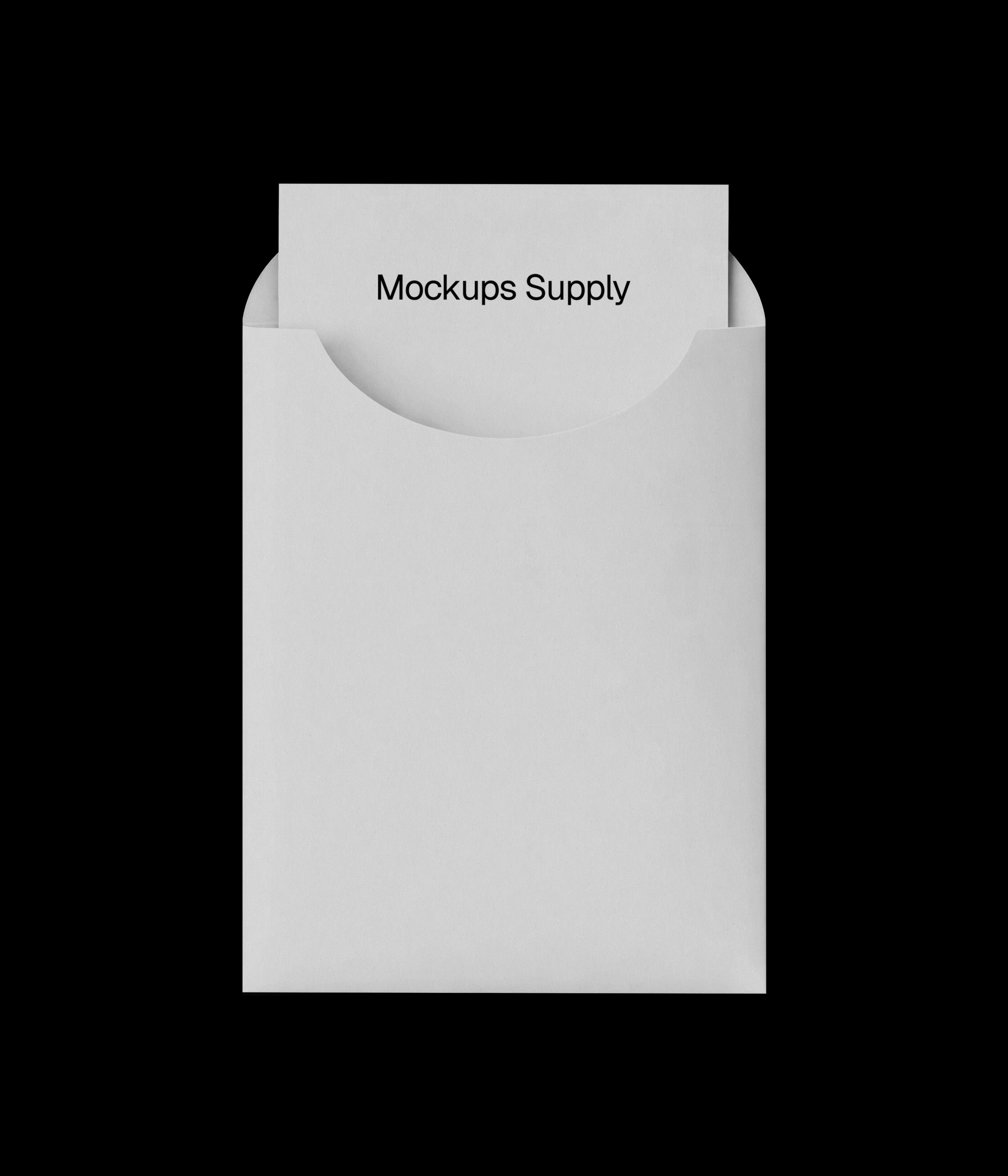 White open vertical envelope mockup with card on black background download on Mockups Supply